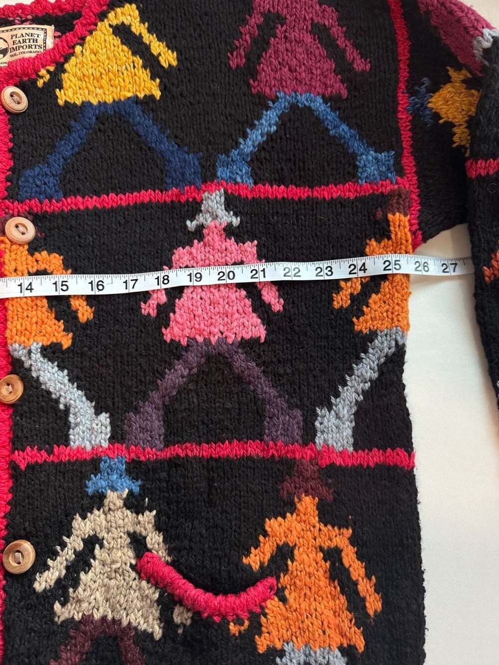 Vintage Hand Knit Wool Cardigan Southwestern Boho Art to Wear Cozy Jacket - Picture 4 of 8